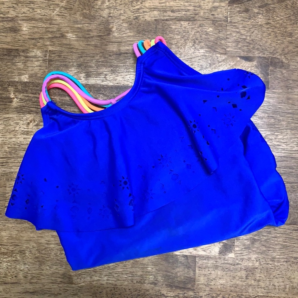 Cat & Jack Girls One-Piece Swimsuit in Bright Blue with Multicolor Straps